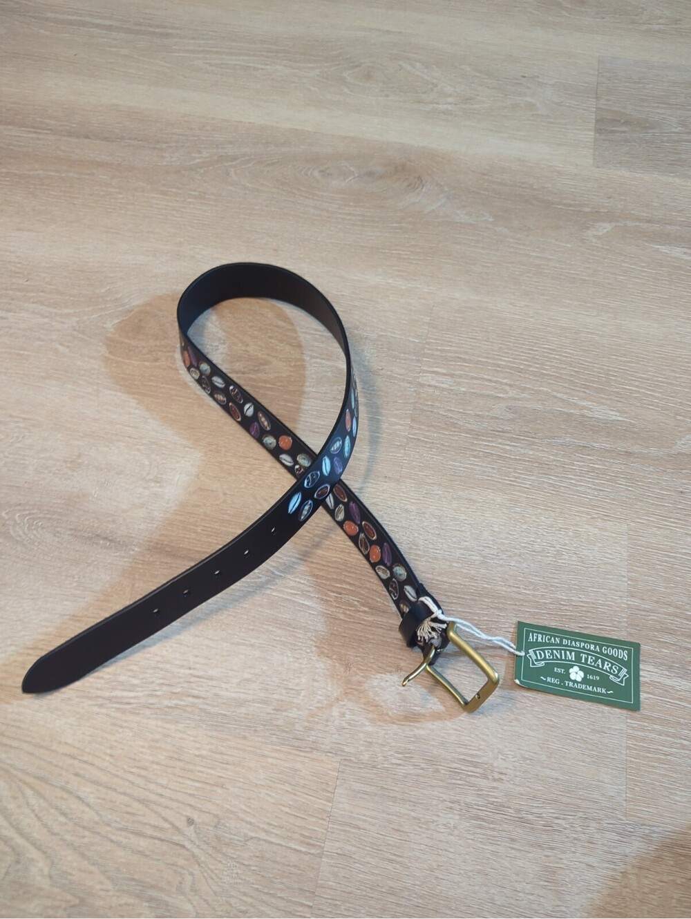 Denim Tears Shell Seashell Black Leather Belt Gold Hardware - Men's S/M - New!